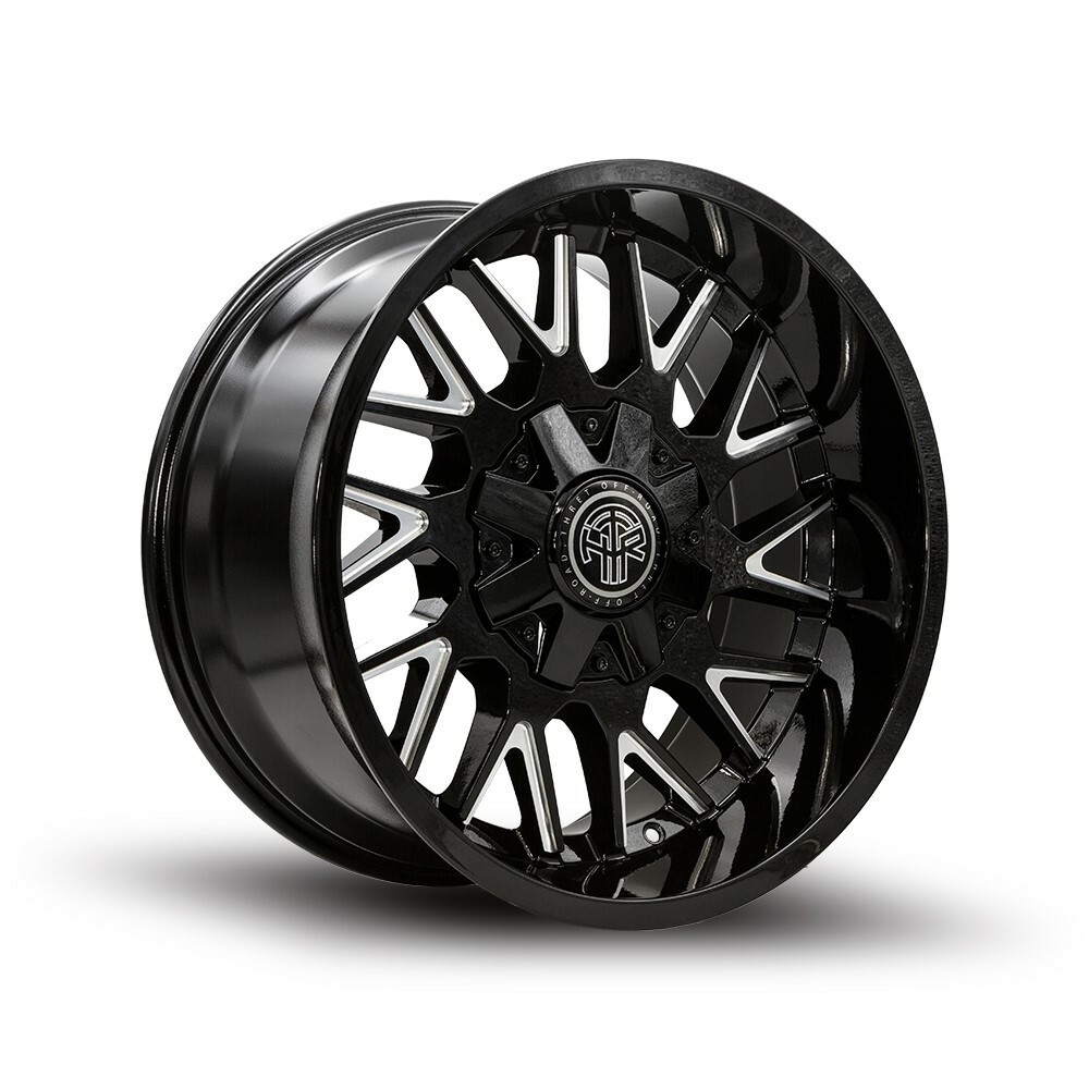 Set 4 20" Thret Offroad Revolver 803 Gloss Black Milled 20x9 5x5 5x5.5 0mm Rims