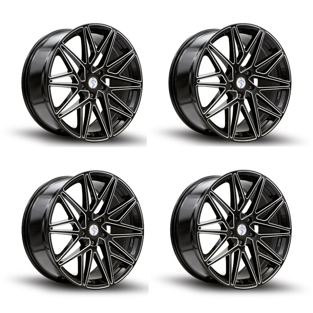 Set 4 20" Sapphire Luxury Alloys SX05-05 Gloss Black Milled 20x9 5x4.5 35mm Rims
