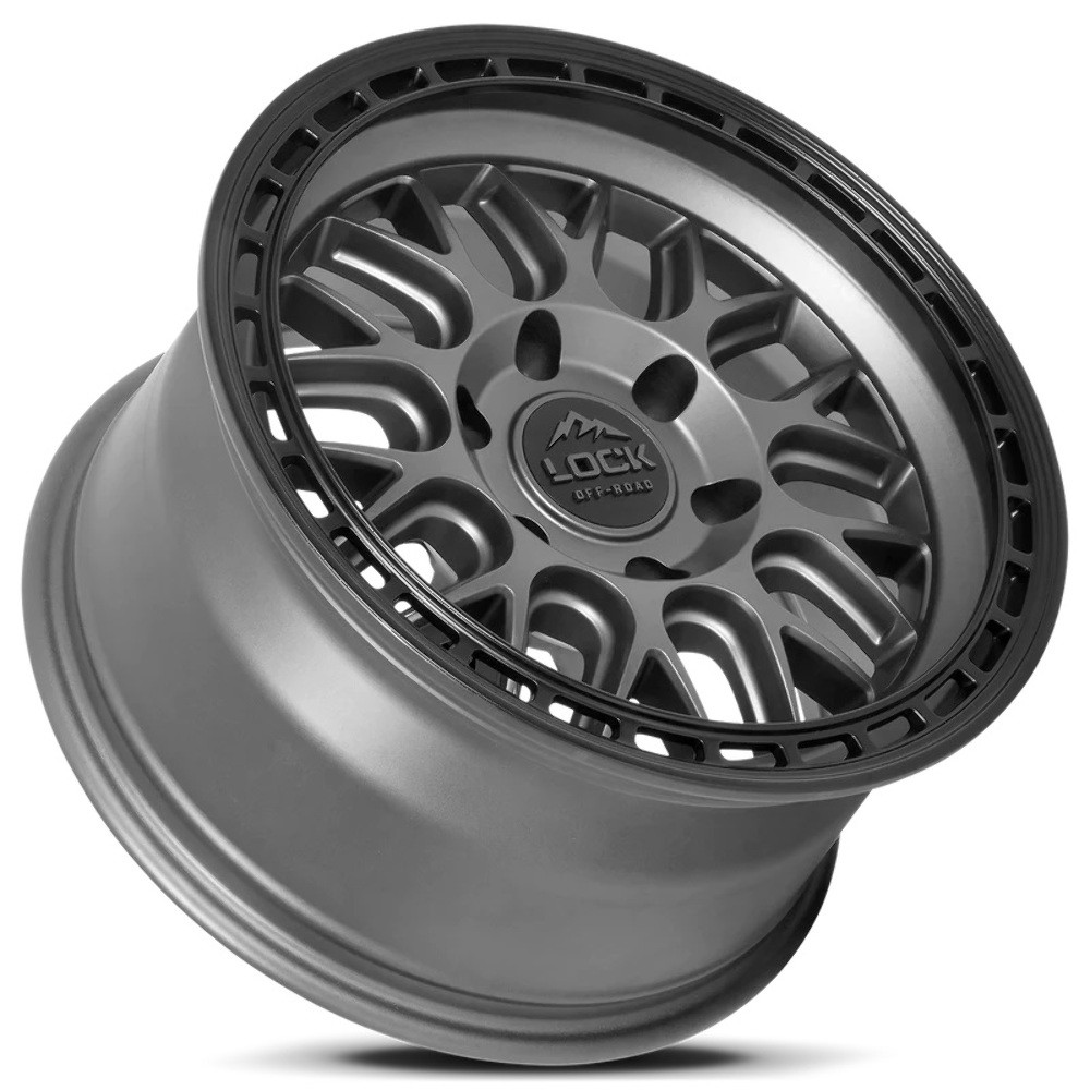 Set 4 17" Lock Offroad Onyx Matte Grey Matte Black Ring 17x9 Wheels 6x5.5 1mm
