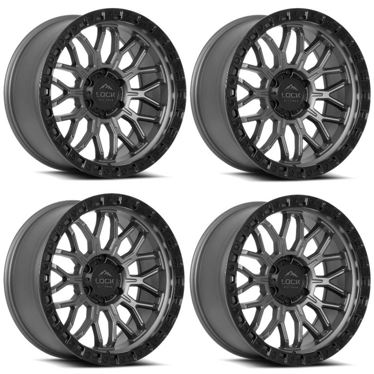 Set 4 20" Lock Offroad Combat Matte Grey Matte Black Ring 20x9 Wheels 5x5 0mm