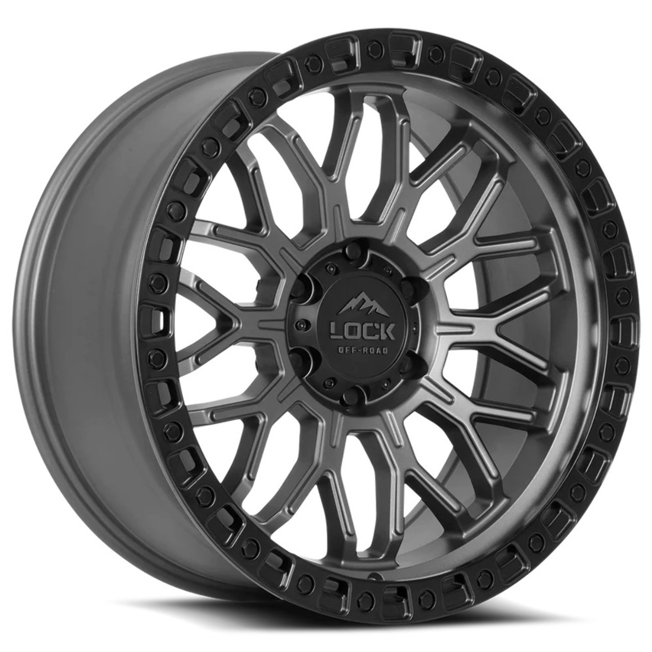 Set 4 17" Lock Offroad Combat Matte Grey Matte Black Ring 17x9 Wheels 6x5.5 -12mm