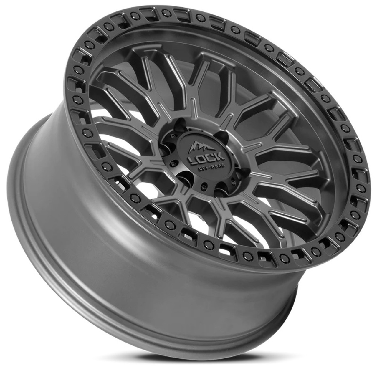 Set 4 17" Lock Offroad Combat Matte Grey Matte Black Ring 17x9 Wheels 6x5.5 -12mm