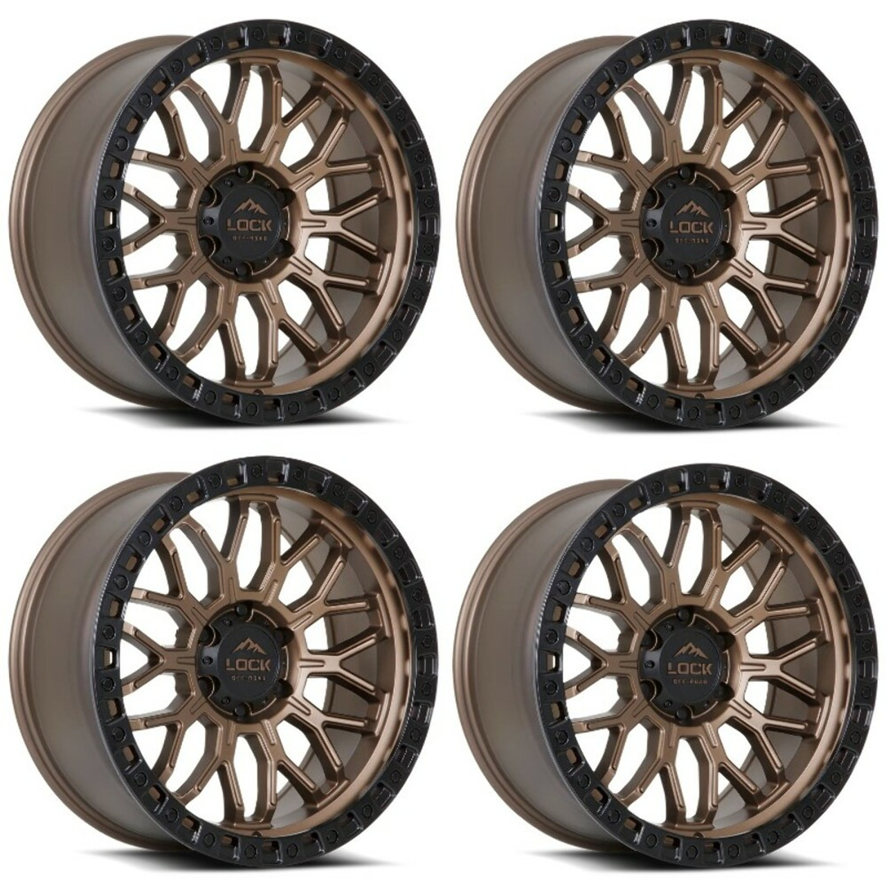 Set 4 17" Lock Offroad Combat Matte Bronze Black Ring 17x9 Wheels 6x5.5 -12mm Set 4 17" Lock Offroad Combat Matte Bronze Black Ring 17x9 Wheels 6x5.5 -12mm