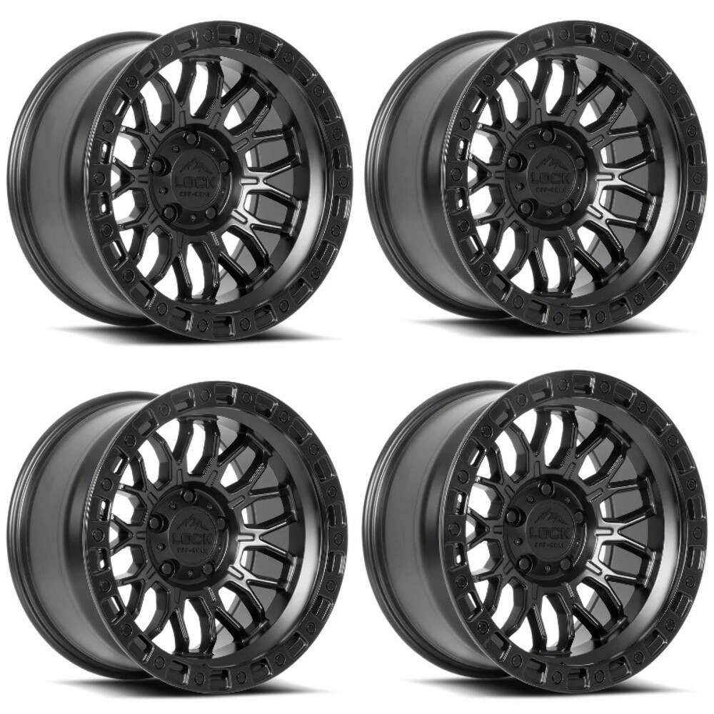 Set of 4 Lock Offroad Combat 20x9 6x5.5 0mm Matte Black Black Ring Truck SUV Rim