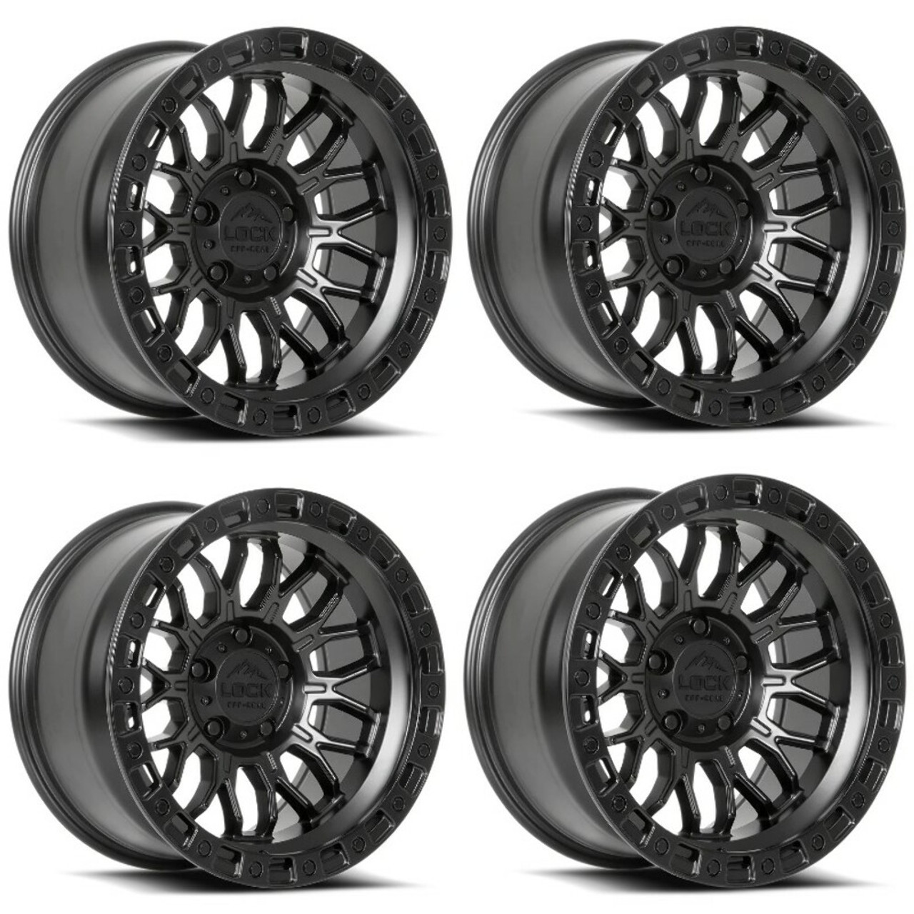 Set 4 17" Lock Offroad Combat Matte Black Matte Black Ring 17x9 Wheels 6x5.5 1mm