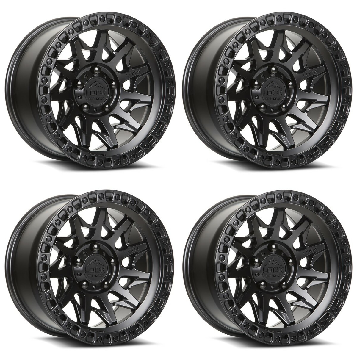 Set 4 20" Lock Offroad Lunatic Matte Black Black Ring 20x9 Wheels 6x135 0mm Rims