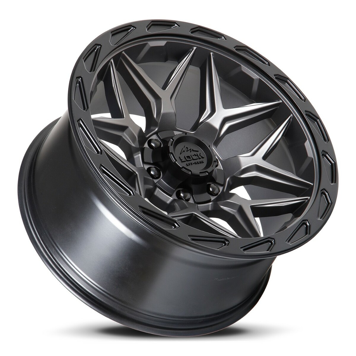 Set 4 17" Lock Offroad Matrix Matte Grey Matte Black Ring 17x9 5x5 5x5.5 0mm Rim