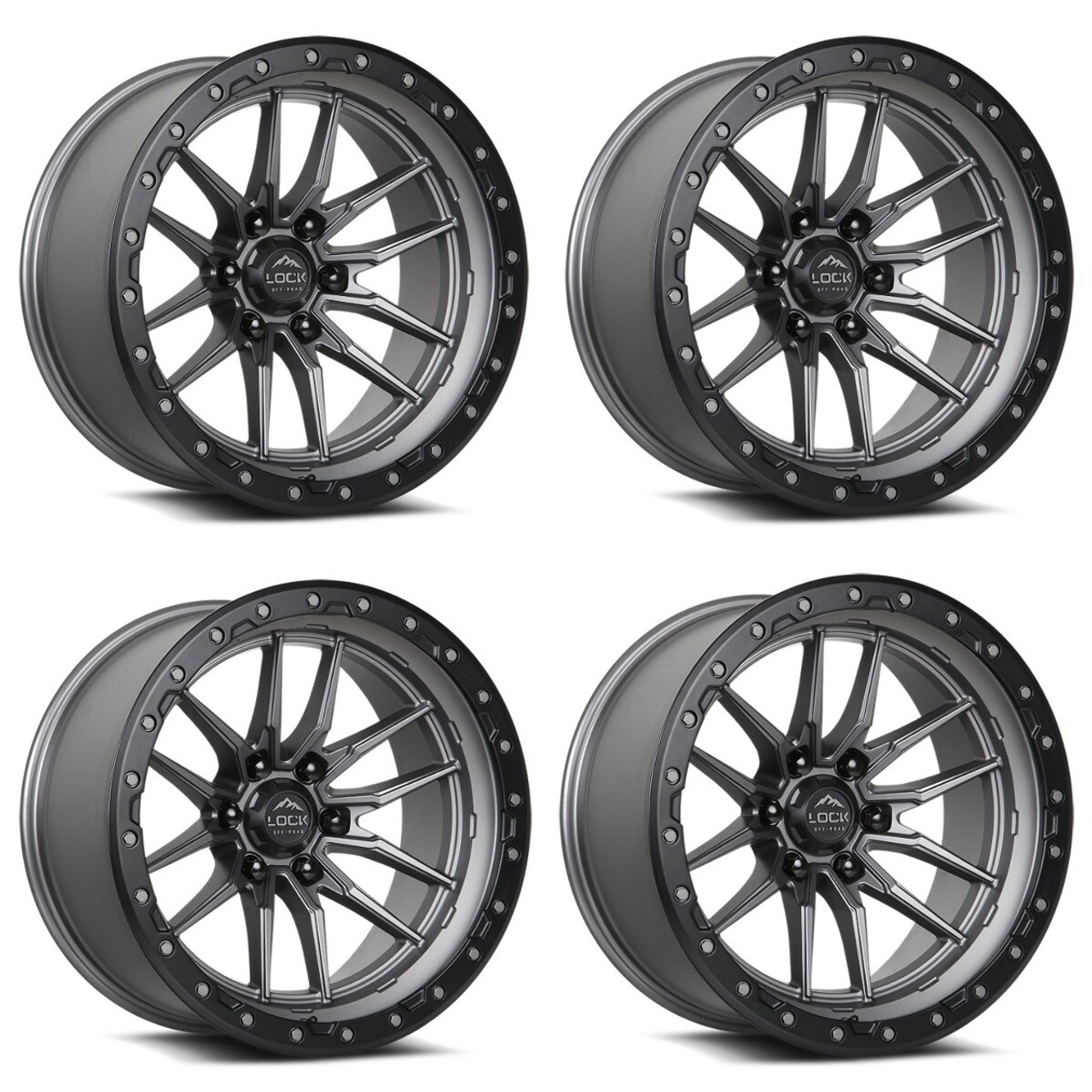 Set 4 20" Lock Offroad Krawler Matte Grey Matte Black Ring 20x10 8x170 -18mm Rim