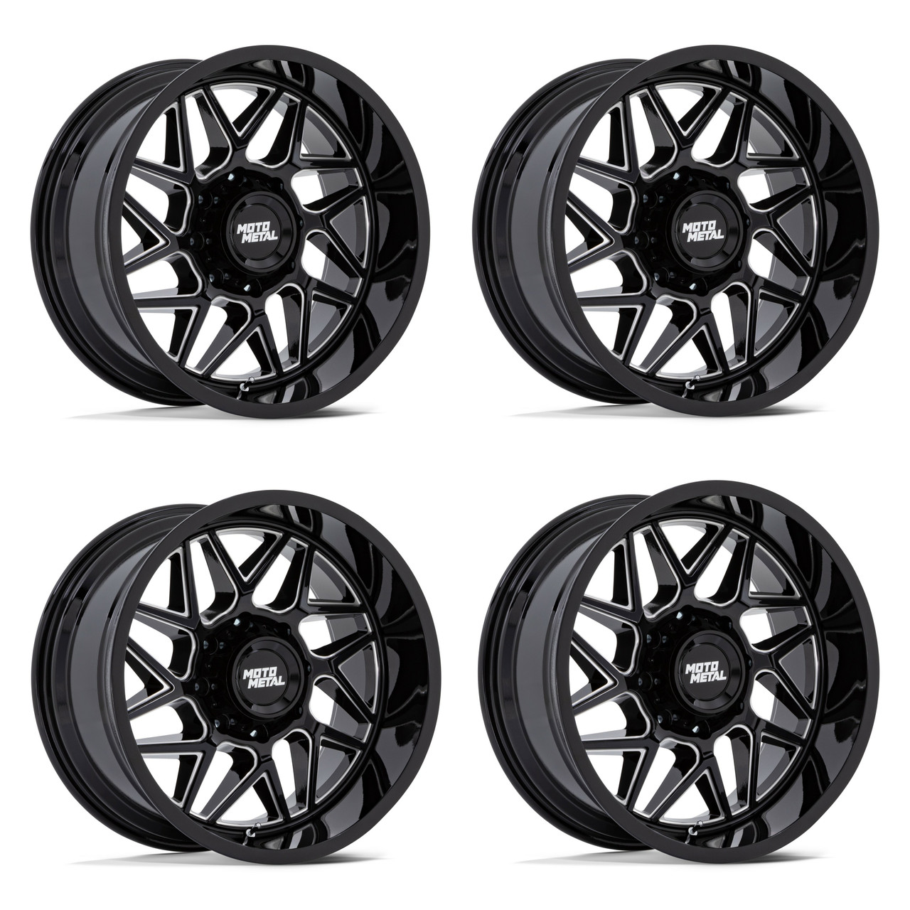 Set 4 20" Moto Metal MO812 Turbine Gloss Black Milled 20x10 Wheels 8x6.5 -18mm