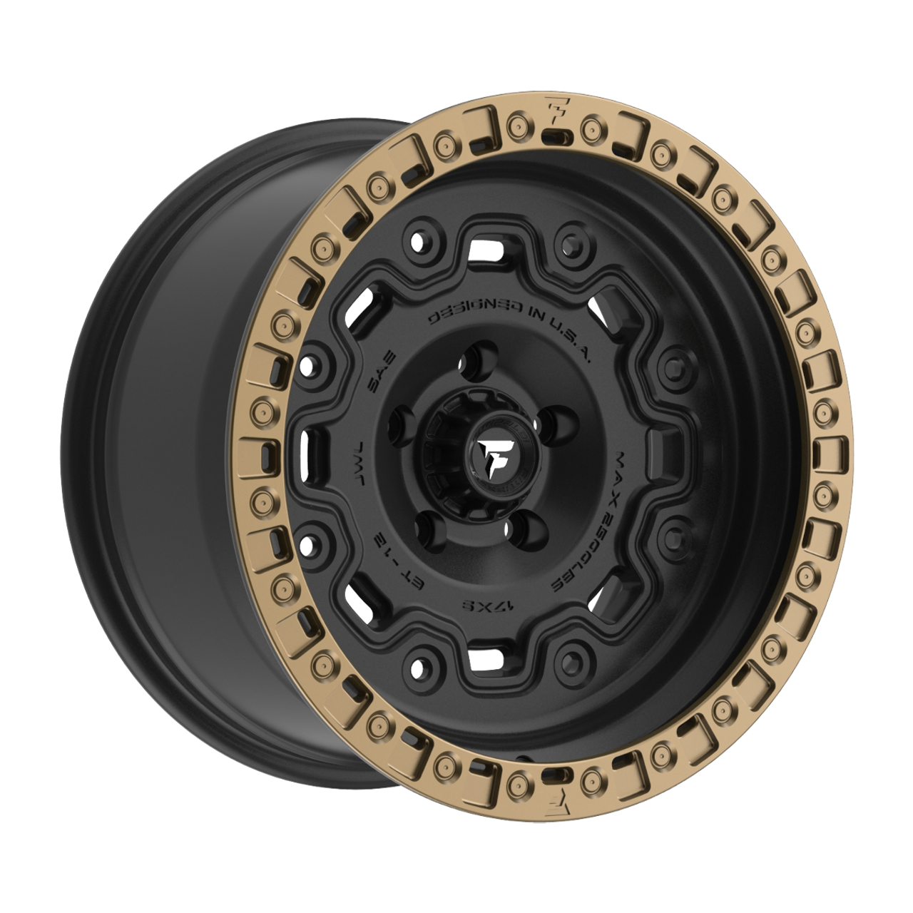 18" Fittipaldi Offroad FT100BZ Satin Black Bronze Ring 18x9 Wheel 6x5.5 18mm Rim