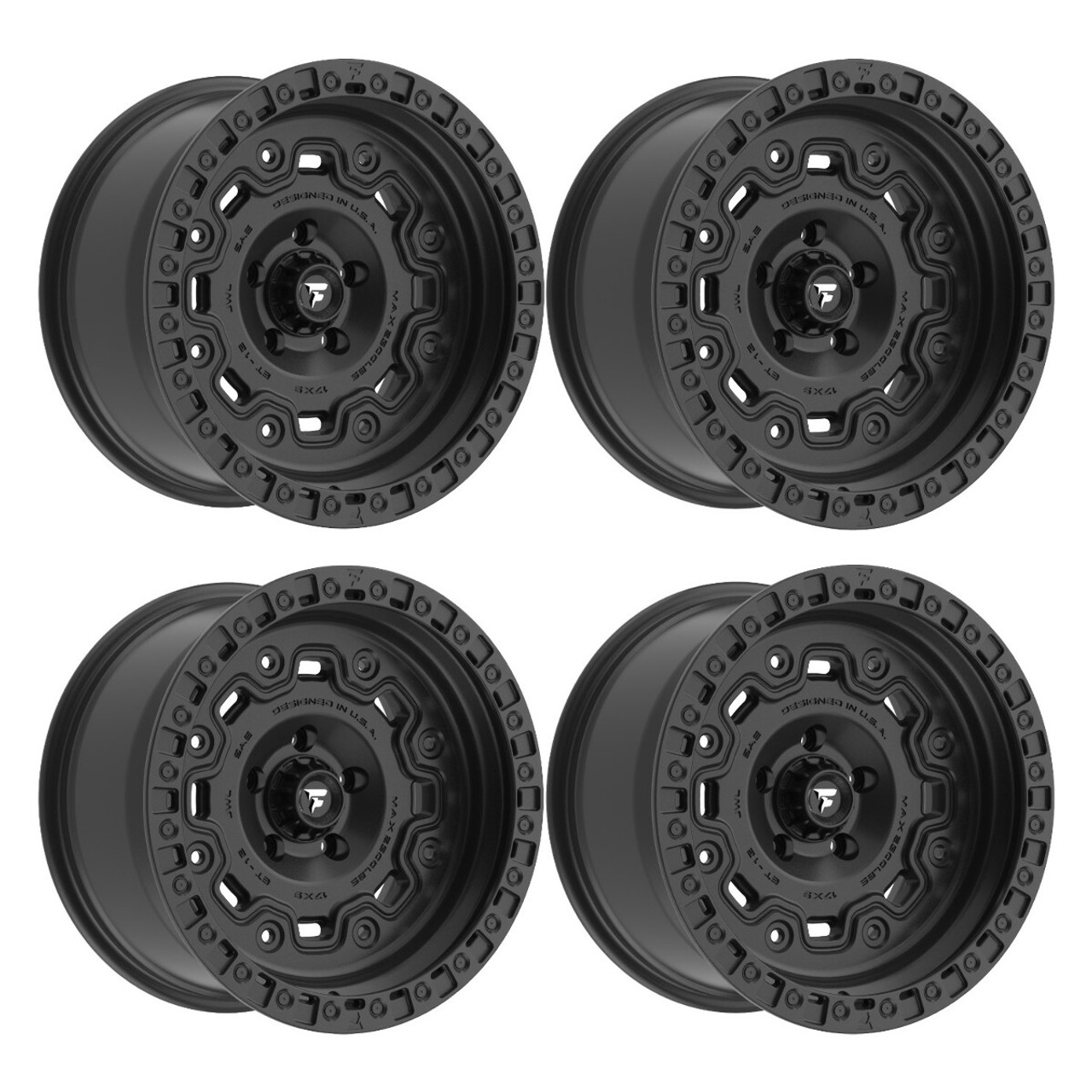 Set 4 18" Fittipaldi Offroad FT100SB Satin Black 18x9 Wheels 8x180 18mm Rims