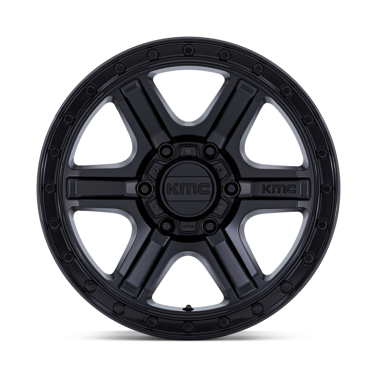 17" KMC KM551 Outrun Matte Black Gloss Black Lip 17x8.5 6x5.5 -10mm Lifted Wheel