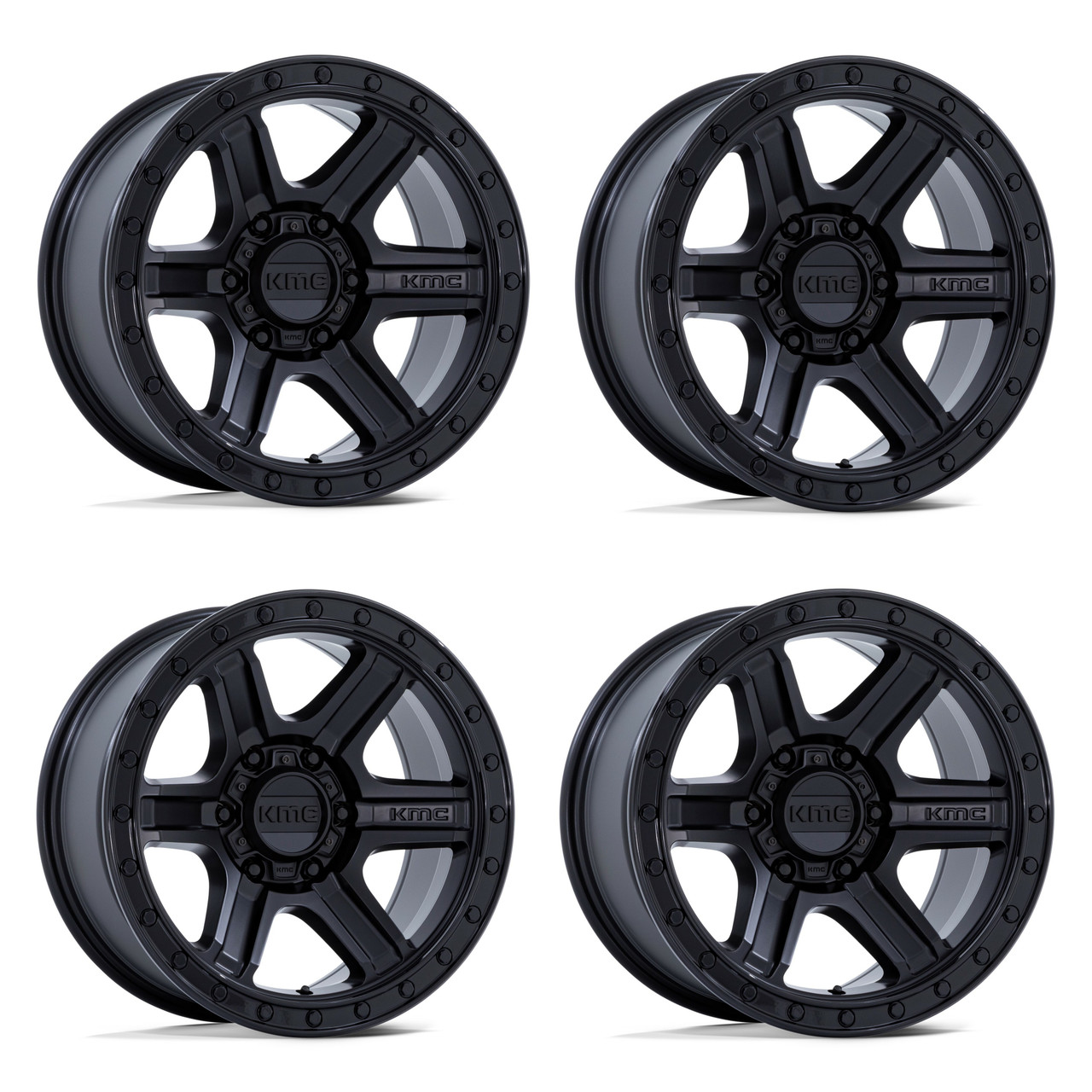 Set 4 17" KMC KM551 Outrun Matte Black Gloss Black Lip 17x8.5 Wheels 6x135 -10mm