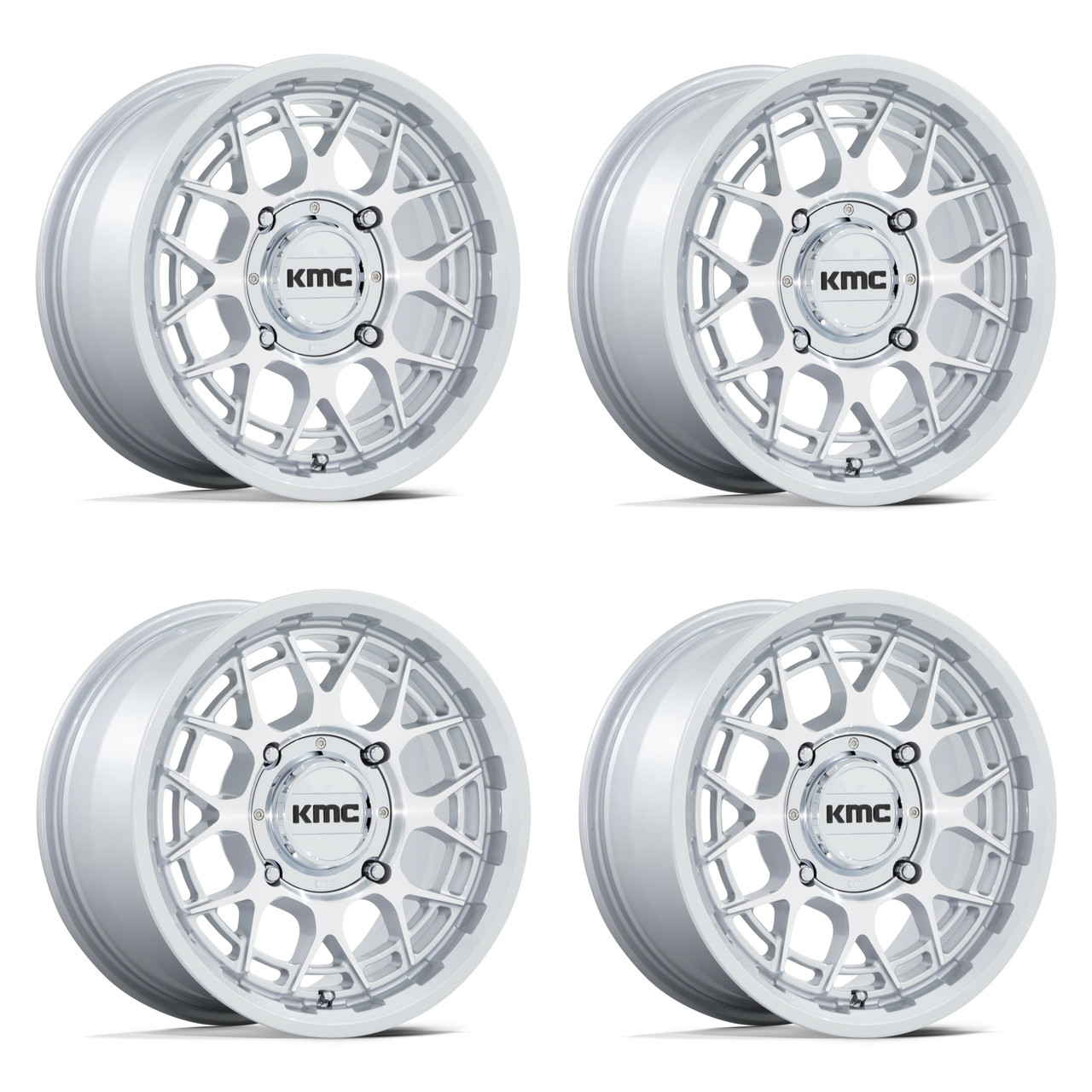 Set 4 15" KMC Powersports KS139 Technic UTV Silver Machined 15x7 4x137 38mm Rims