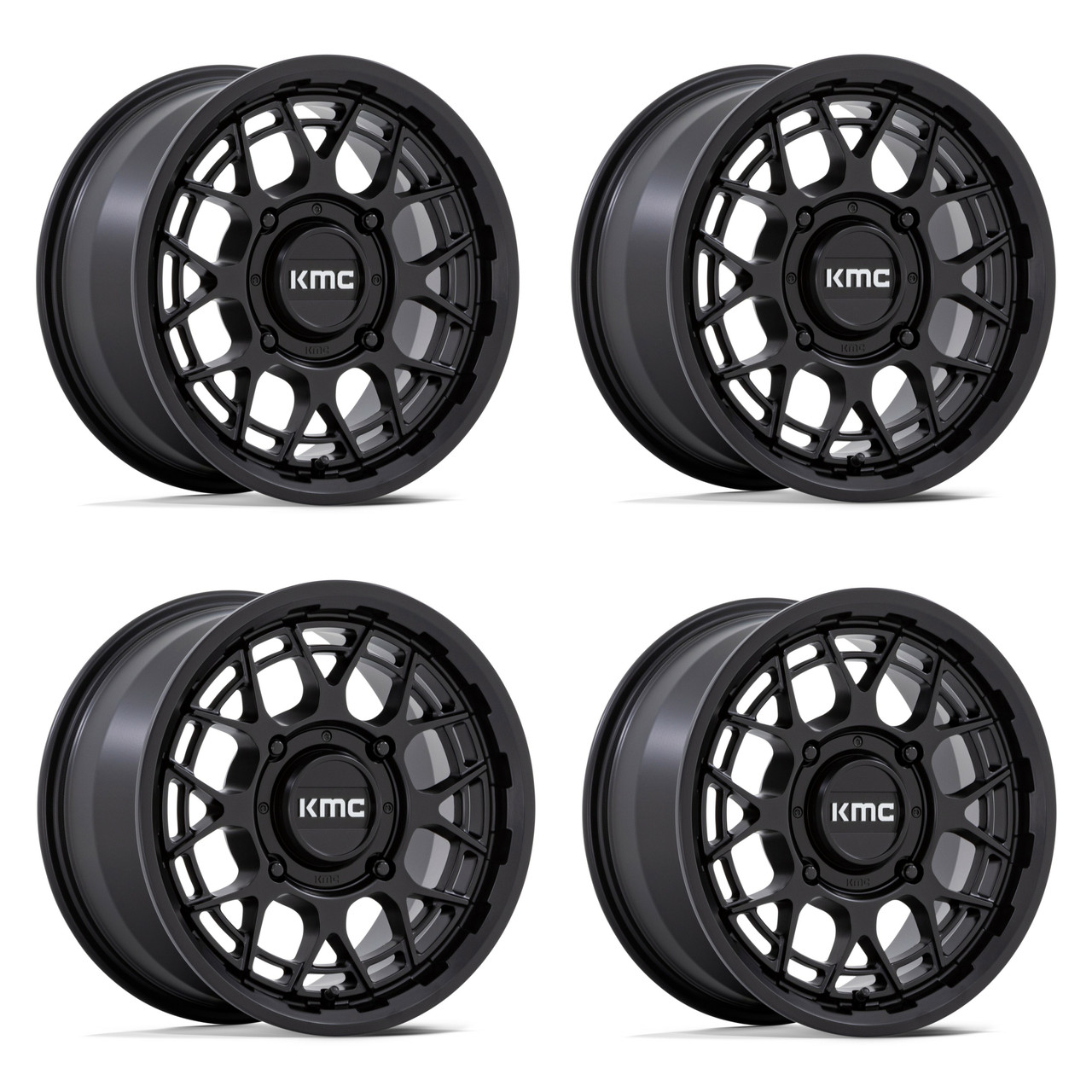 Set 4 15" KMC Powersports KS139 Technic UTV Matte Black 15x7 Wheels 4x156 38mm