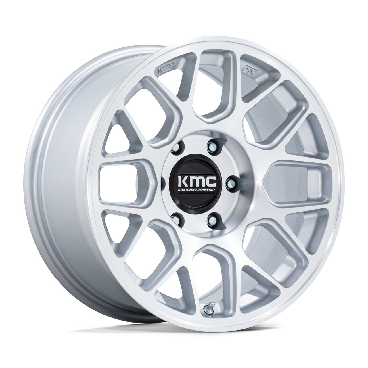 17" KMC KM730 Hatchet Gloss Silver Machined Face 17x8.5 Wheel 6x120 25mm Rim