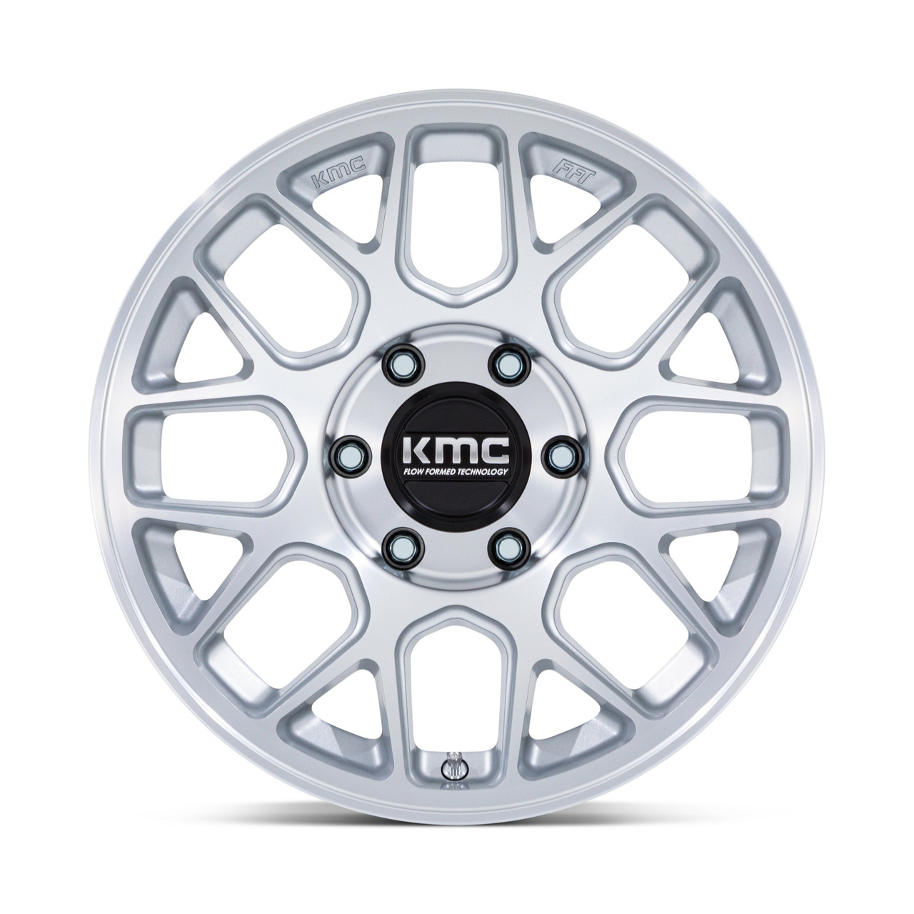 17" KMC KM730 Hatchet Gloss Silver Machined Face 17x8.5 Wheel 6x120 25mm Rim