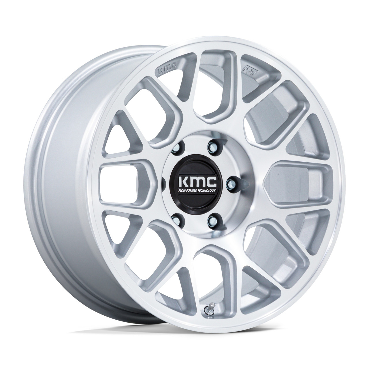 Set 4 17" KMC KM730 Hatchet Gloss Silver Machined Face 17x8.5 Wheels 5x5 -10mm