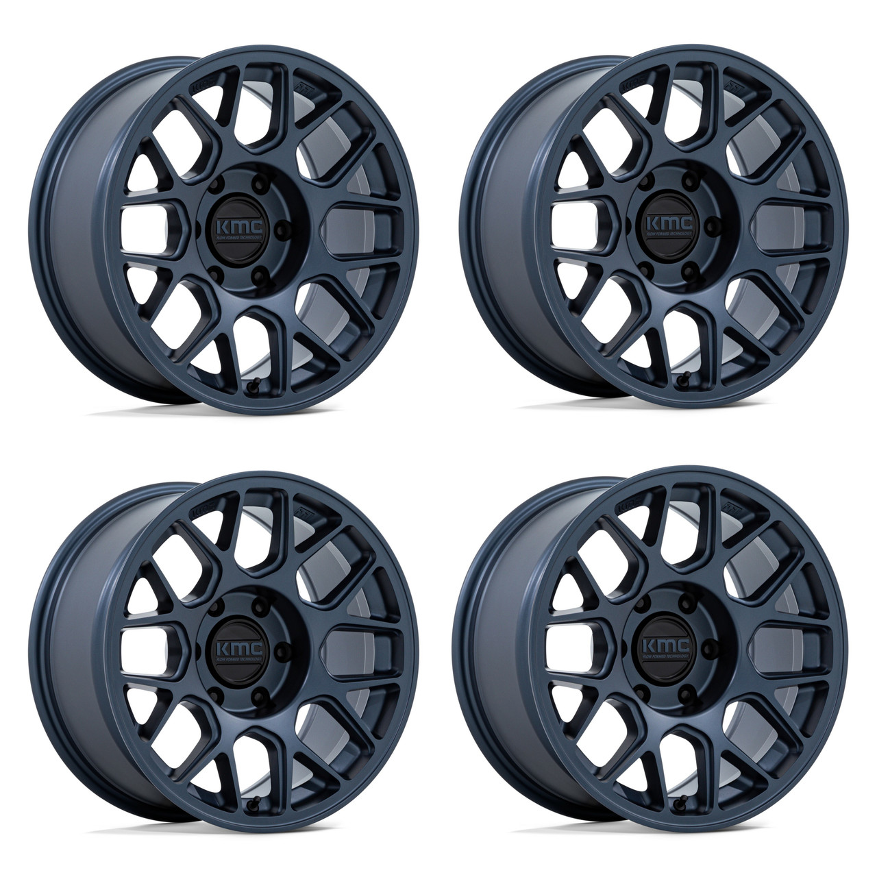 Set 4 17" KMC KM730 Hatchet Metallic Blue 17x8.5 Wheels 5x5 25mm For Jeep Rims
