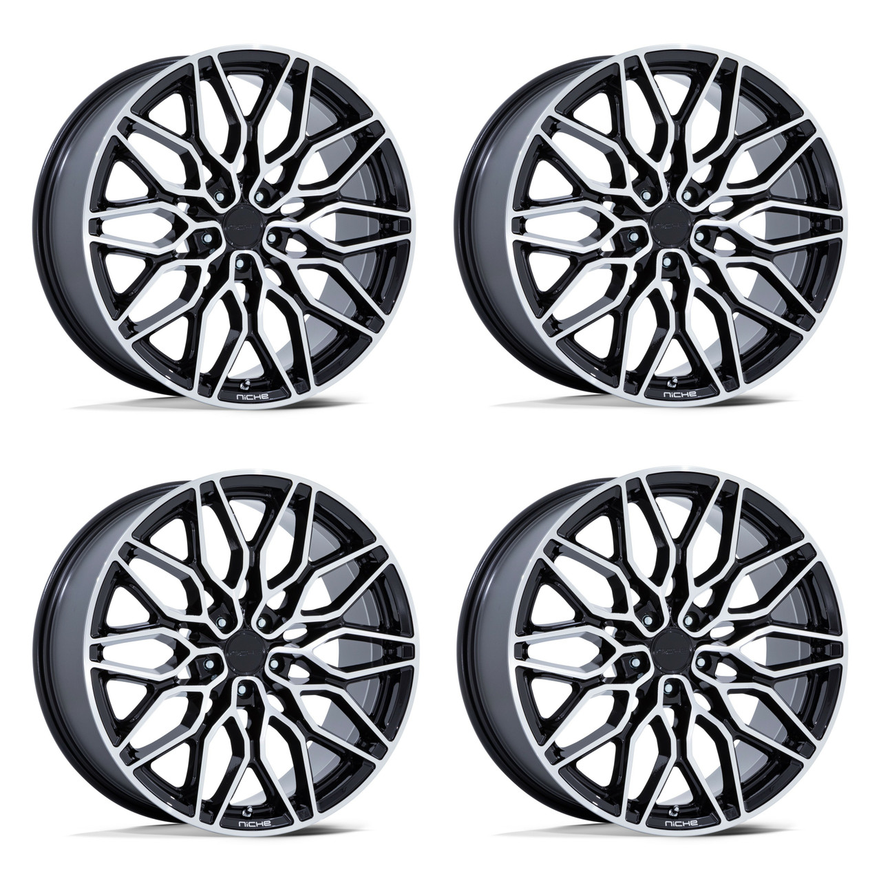 Set 4 20" Niche 1PC NC277 Calabria 5 Gloss Black Machined 20x9 Wheels 5x112 20mm