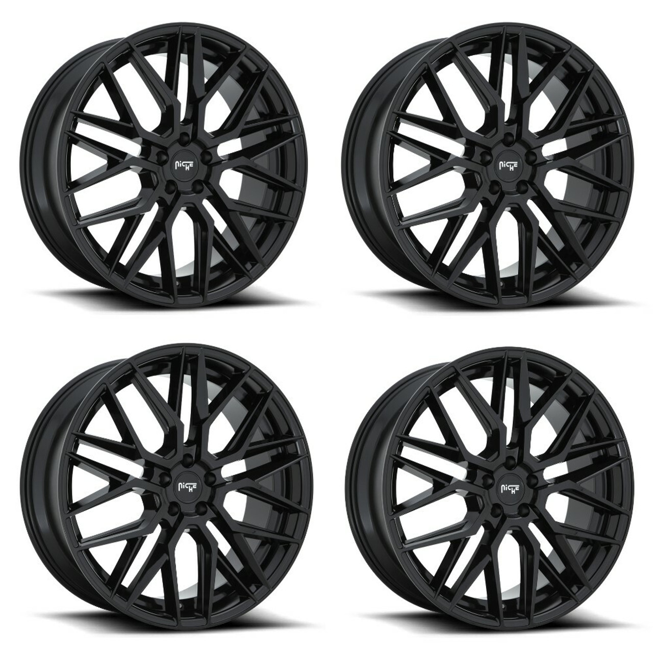 Set 4 22" Niche 1PC M224 Gamma Gloss Black 22x9.5 Wheels 6x5.5 25mm Rims