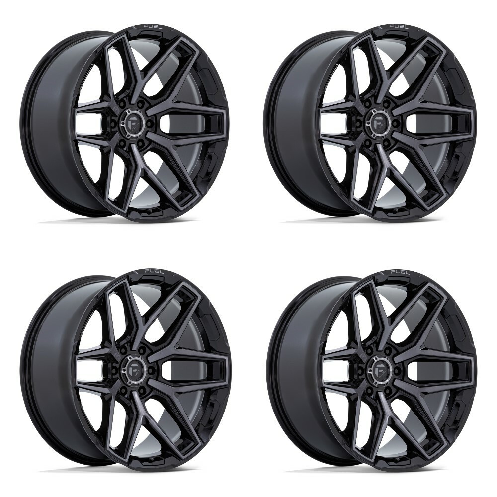 Set 4 22" Fuel Flux 22x10 8x6.5 -18mm Gloss Black Brushed Face Gray Tint Wheels