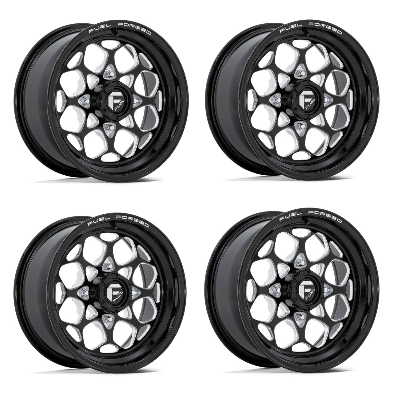 Set 4 15" Fuel UTV FV400 Scepter UTV Gloss Black Milled 15x7 Wheels 4x156 10mm