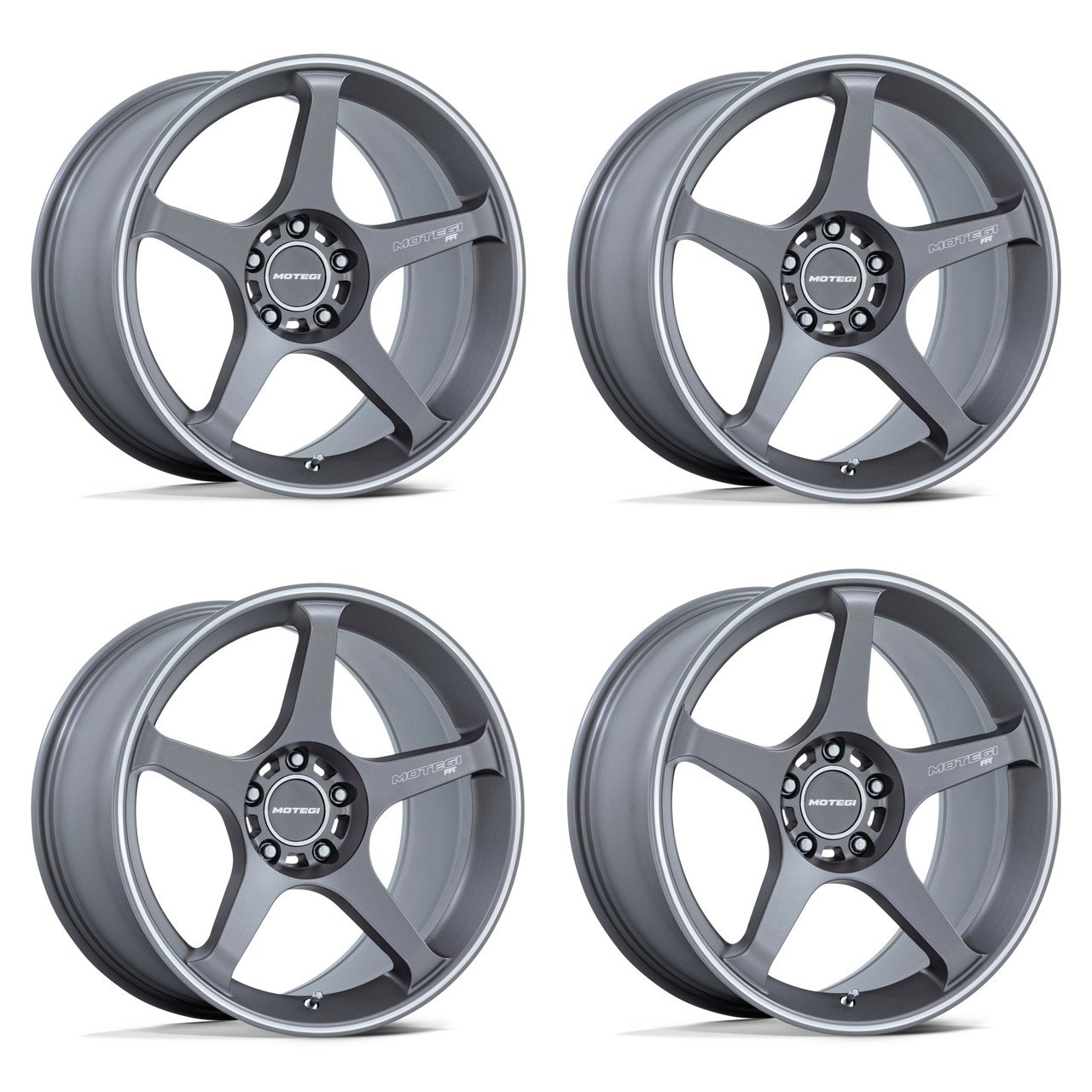 Set 4 18" Motegi MR159 Battle V Gunzilla Machined Lip Stripe 18x10.5 5x4.5 25mm