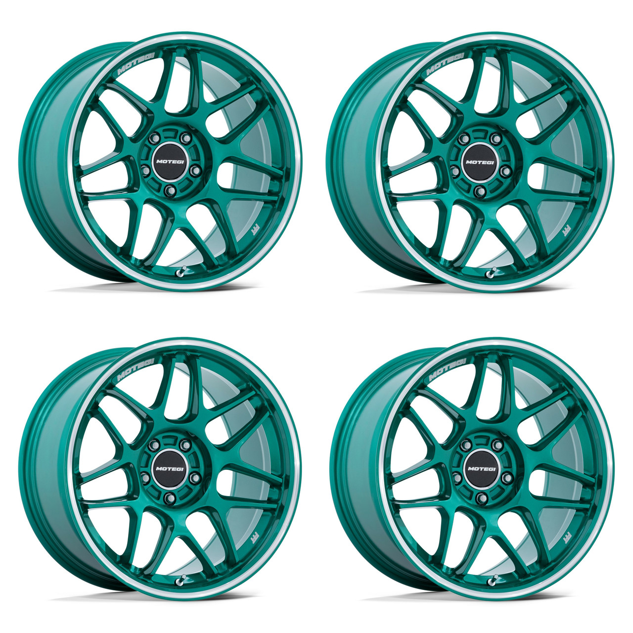 Set 4 18" Motegi MR158 Tsubaki Hokkaido Green Machined Lip 18x10.5 5x4.5 25mm