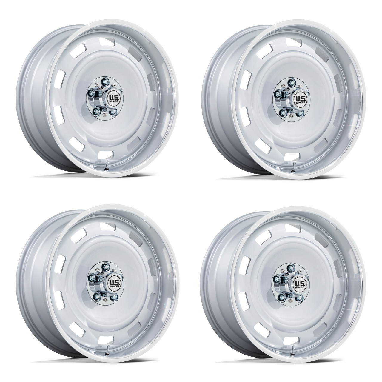 Set 4 20" US Mag 1PC UC143 Scottsdale Silver Diamond Cut Lip 20x10 5x5 06mm Rims