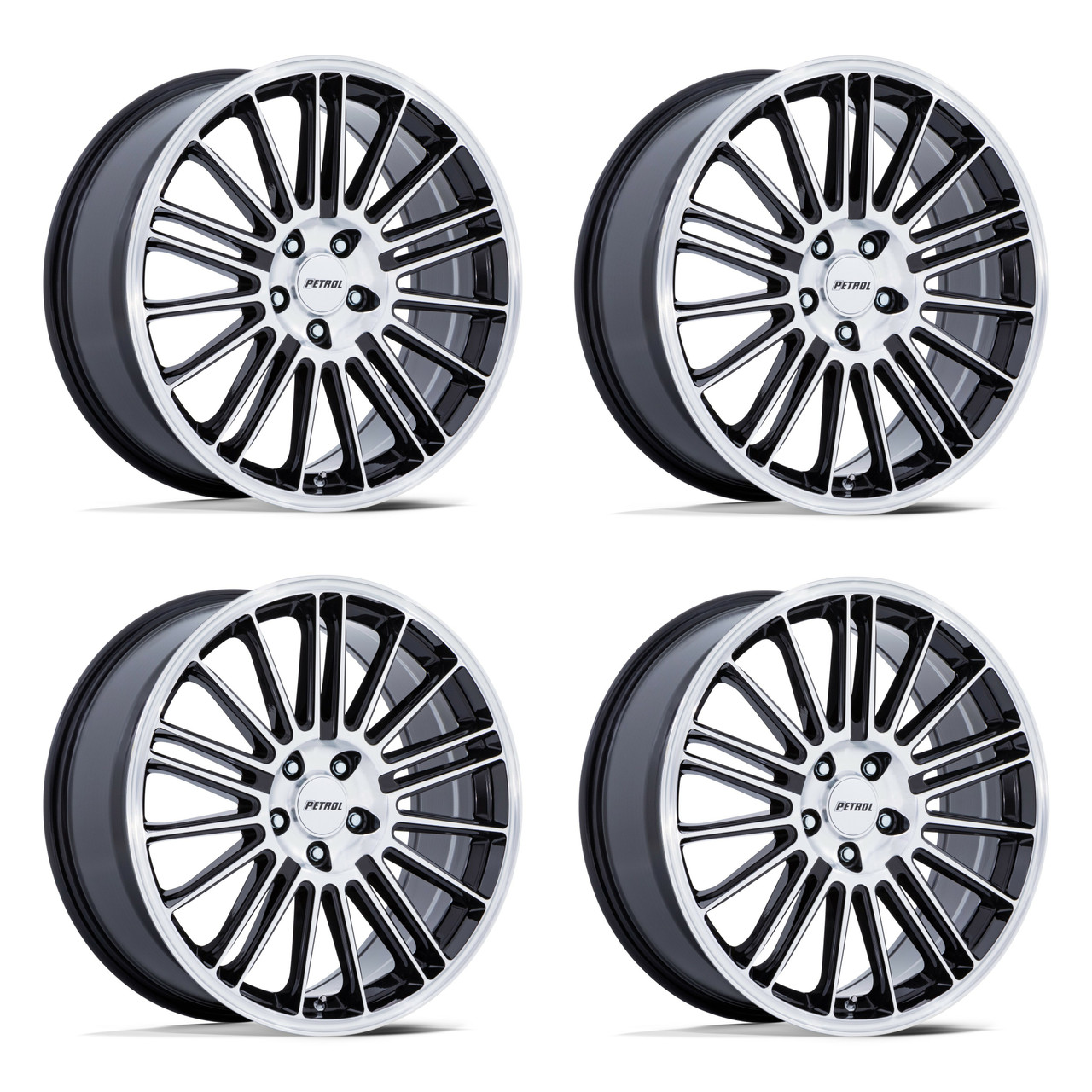 Set 4 18" Petrol PE001 P1D Gloss Black Machined Face 18x8 Wheels 5x112 40mm Rims