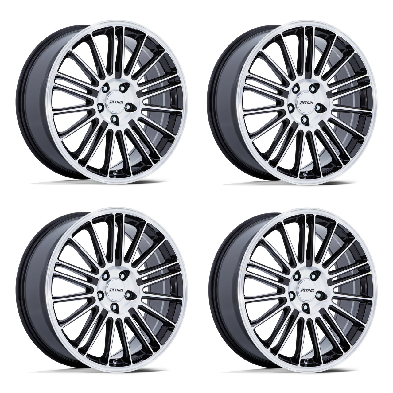 Set 4 18" Petrol PE001 P1D Gloss Black Machined Face 18x8 Wheels 5x115 40mm Rims