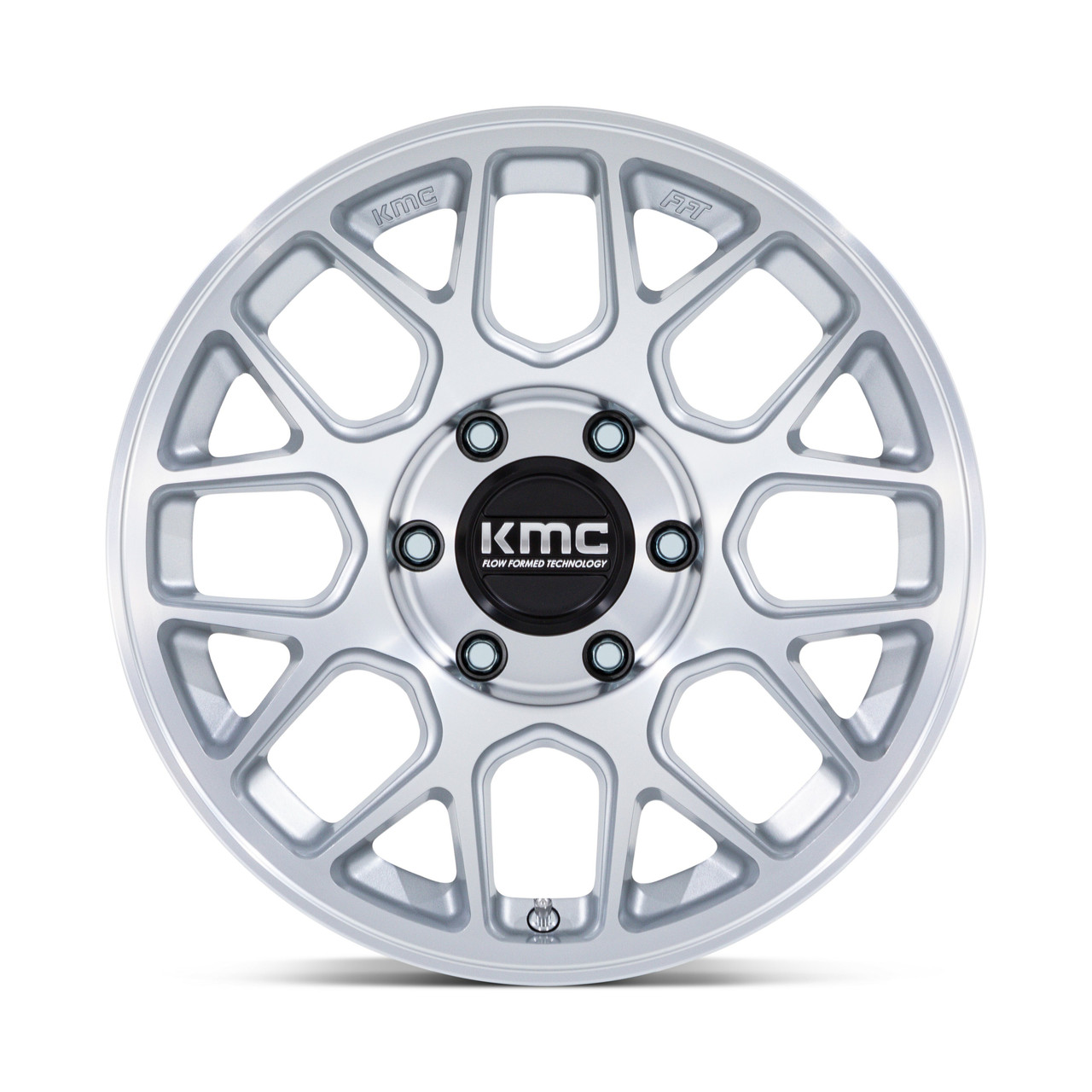 Set 4 17" KMC KM730 Hatchet Gloss Silver Machined Face 17x8.5 Wheels 6x135 25mm