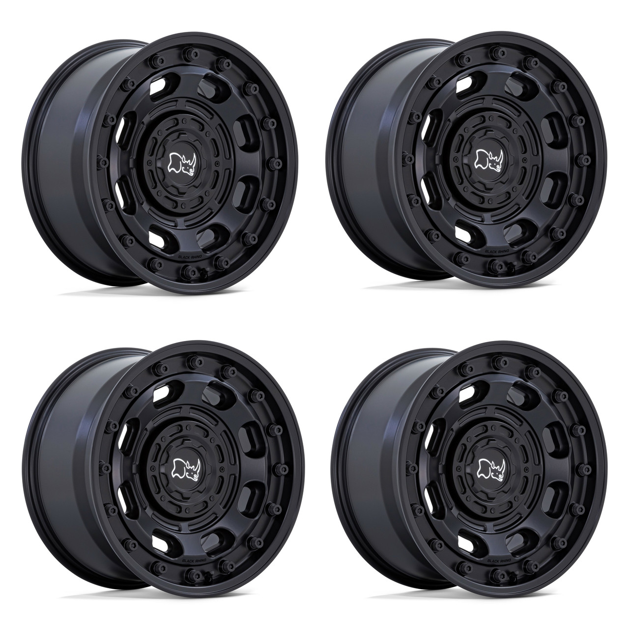 Set 4 16" Black Rhino Atlas Matte Black 16x8 Wheels 6x5.5 -10mm Lifted Truck Rim