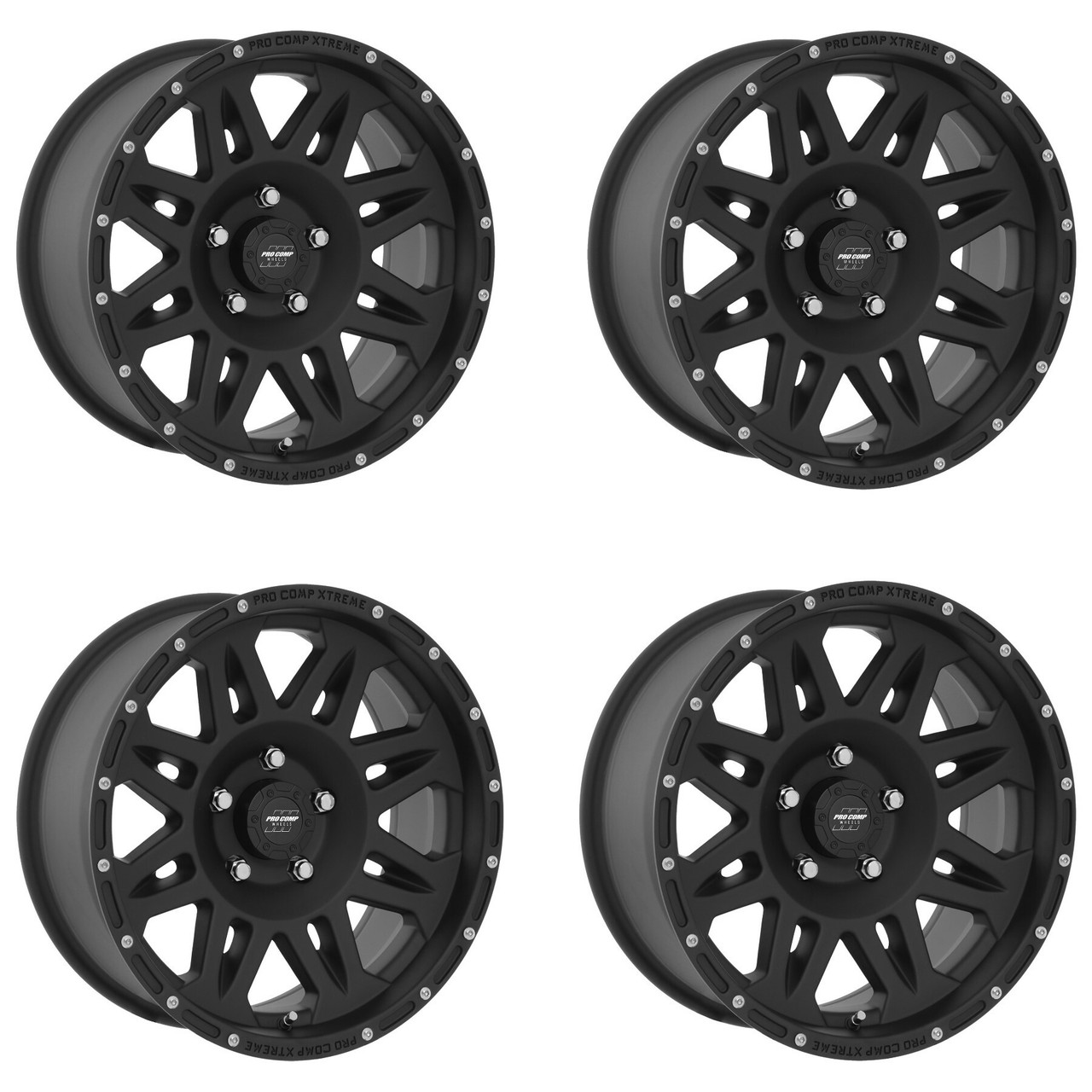 Set 4 17" Pro Comp PA5 Torq Flat Black 17x9 Wheels 5x5 -6mm Lifted Truck Rims