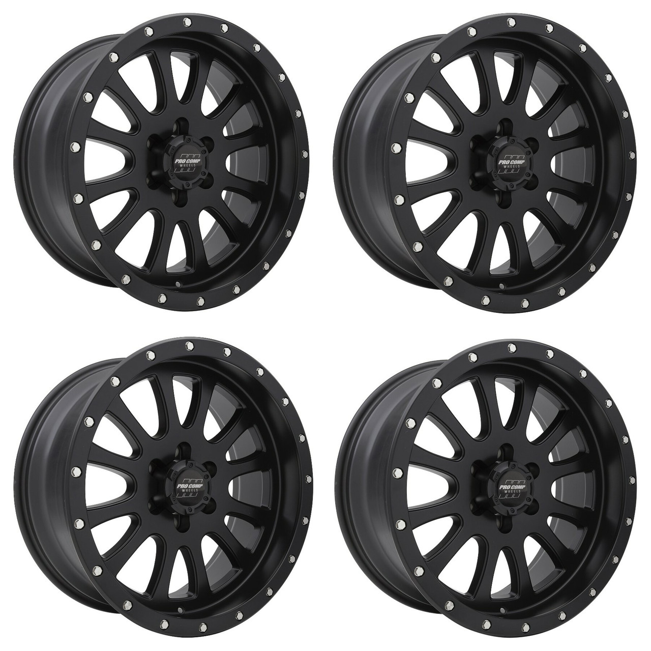 Set 4 17" Pro Comp PA44 Syndrome Satin Black 17x9 Wheels 6x5.5 -6mm Lifted Rims