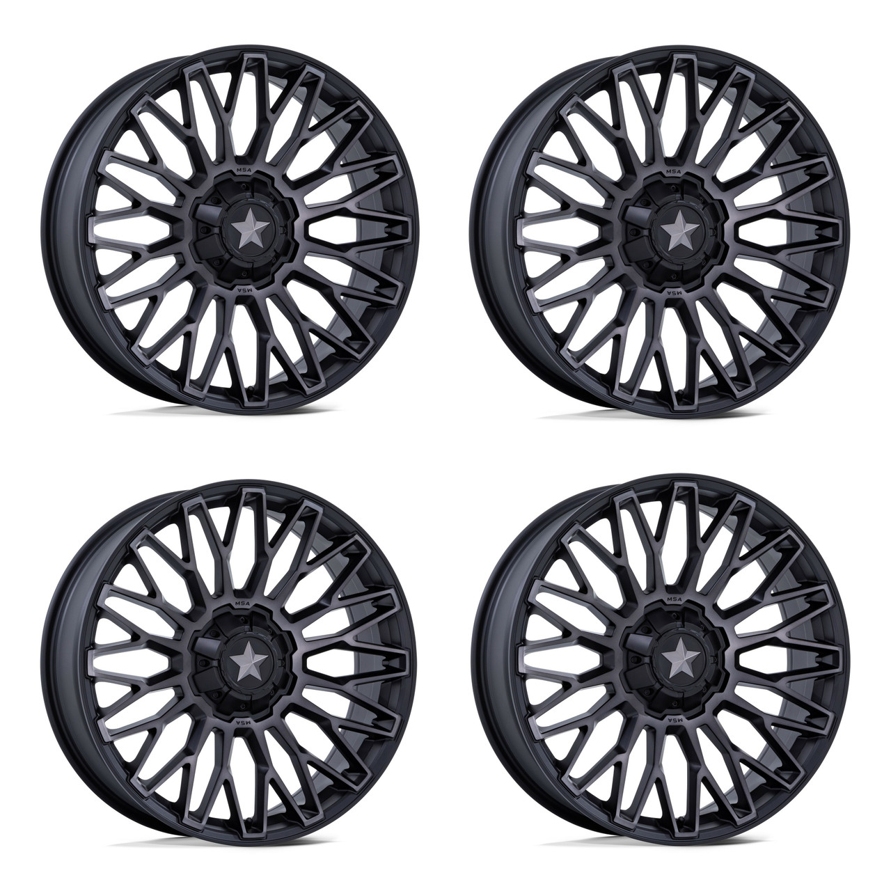 Set 4 MSA Offroad M50 Clubber 14x7 4x137 4x156 Black DDT Wheels 14" 10mm Rims