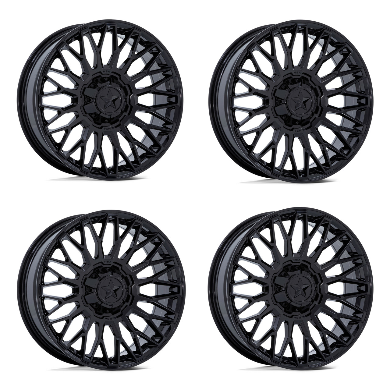 Set 4 MSA Offroad M50 Clubber 20x7 4x137 4x156 Black Wheels 20" 0mm Rims