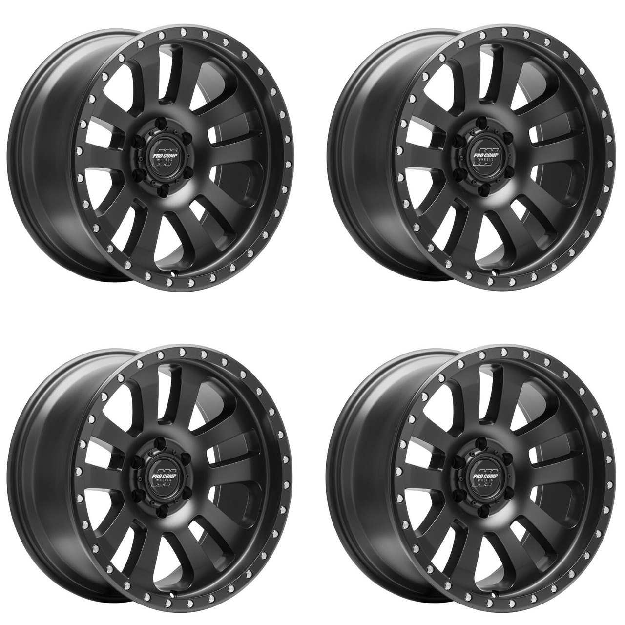 Set 4 17" Pro Comp PA46 Prodigy Matte Black 17x9 Wheels 5x5 -6mm Lifted Rims