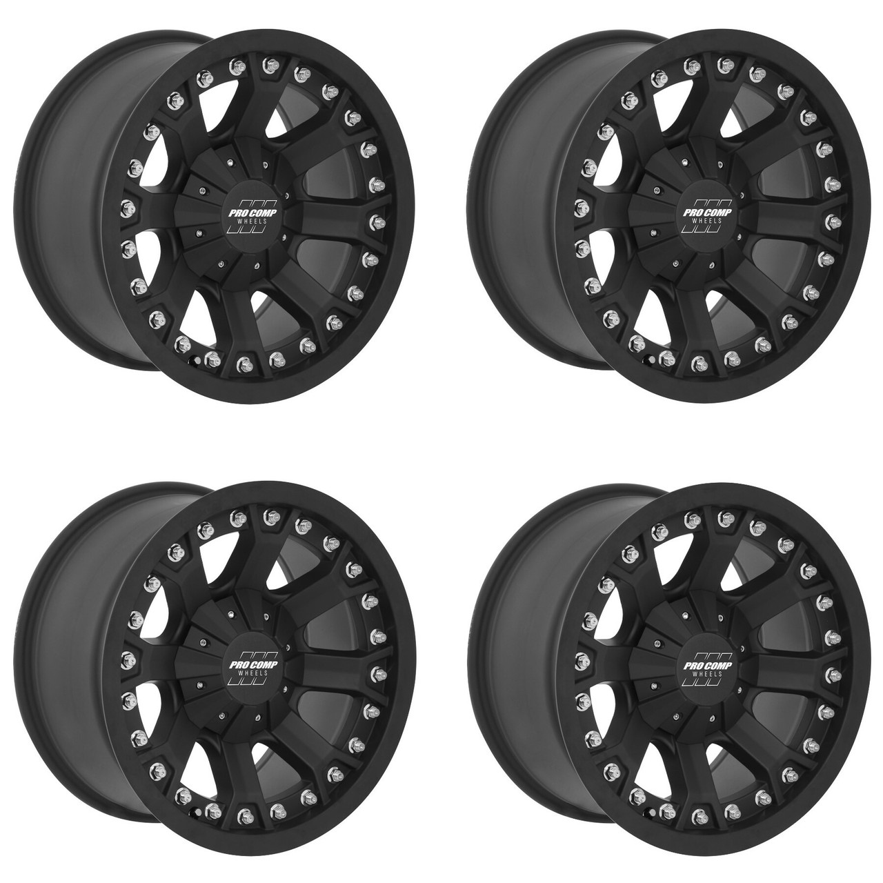 Set 4 17" Pro Comp PA33 Grid Flat Black 17x9 Wheels 5x5 5x5.5 -6mm Lifted Rims