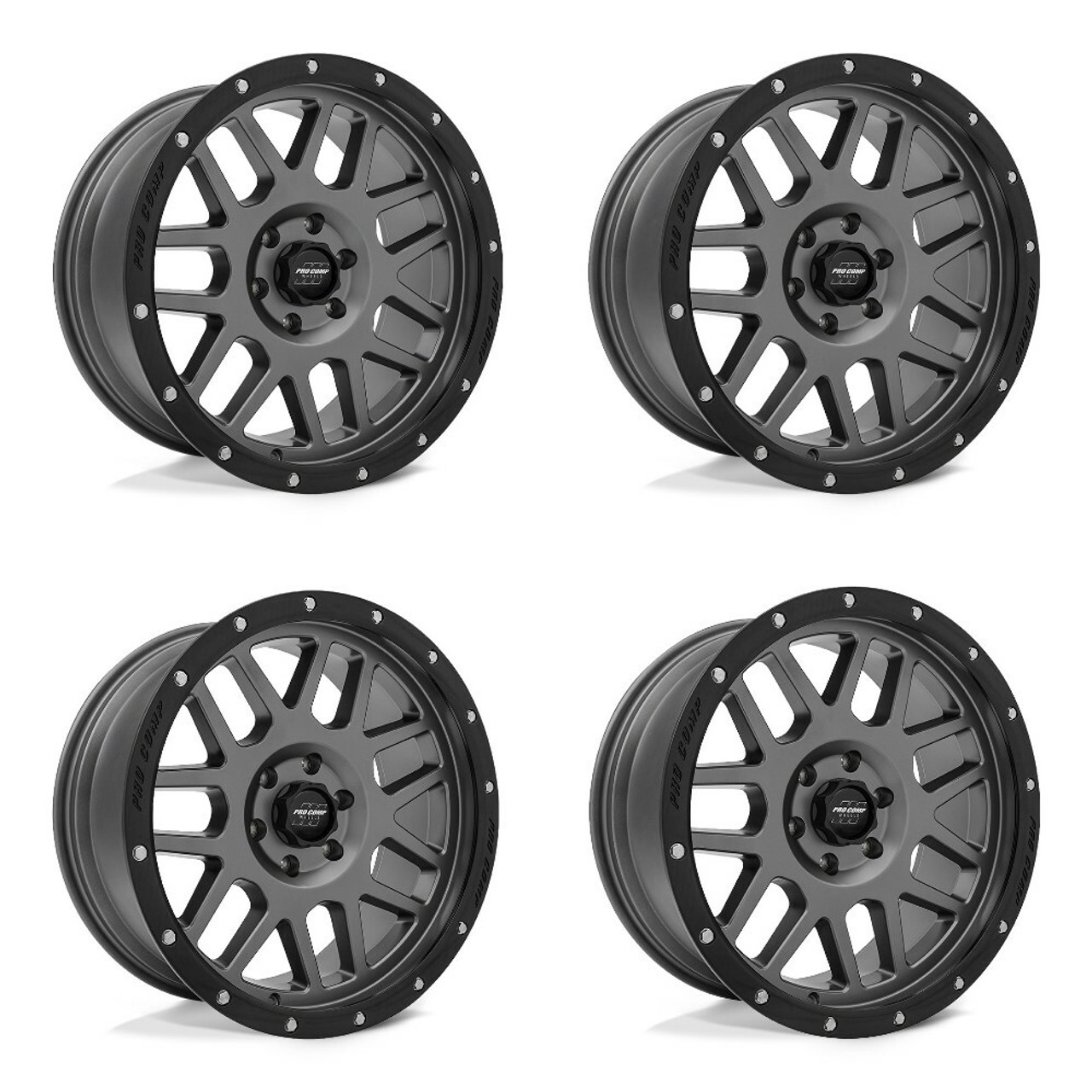 Set 4 17" Pro Comp PA40 Vertigo Dark Gray Black Lip 17x9 Wheels 6x5.5 -6mm Rims