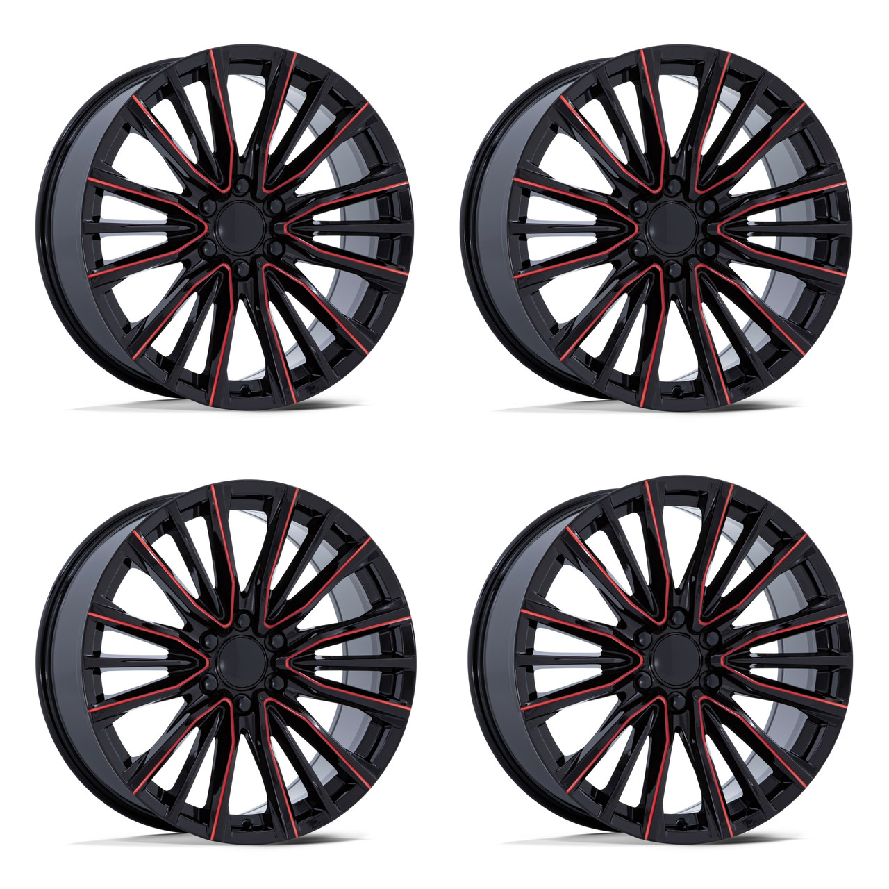 Set 4 24" Performance Replicas PR223 Gloss Black Milled Red 24x10 6x5.5 28mm