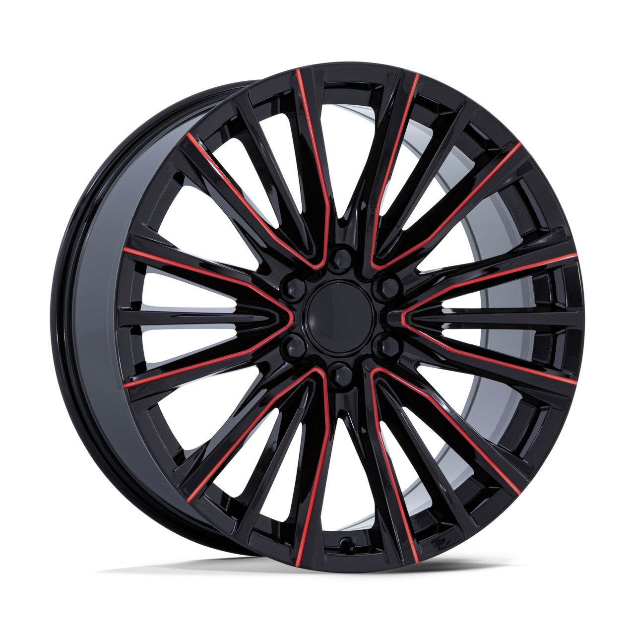 22" Performance Replicas PR223 Gloss Black Milled Red 22x9 Wheel 6x5.5 28mm Rim