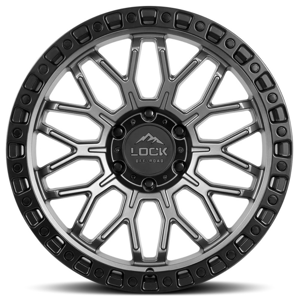 17" Lock Offroad Combat Matte Grey W Matte Black Ring 17x9 Wheel 5x5 1 Rim