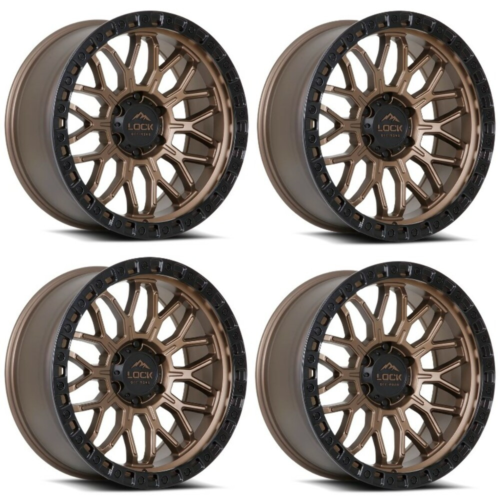 Set 4 17" Lock Offroad Combat Matte Bronze Matte Black Ring 17x9 5x5 -12mm Rims