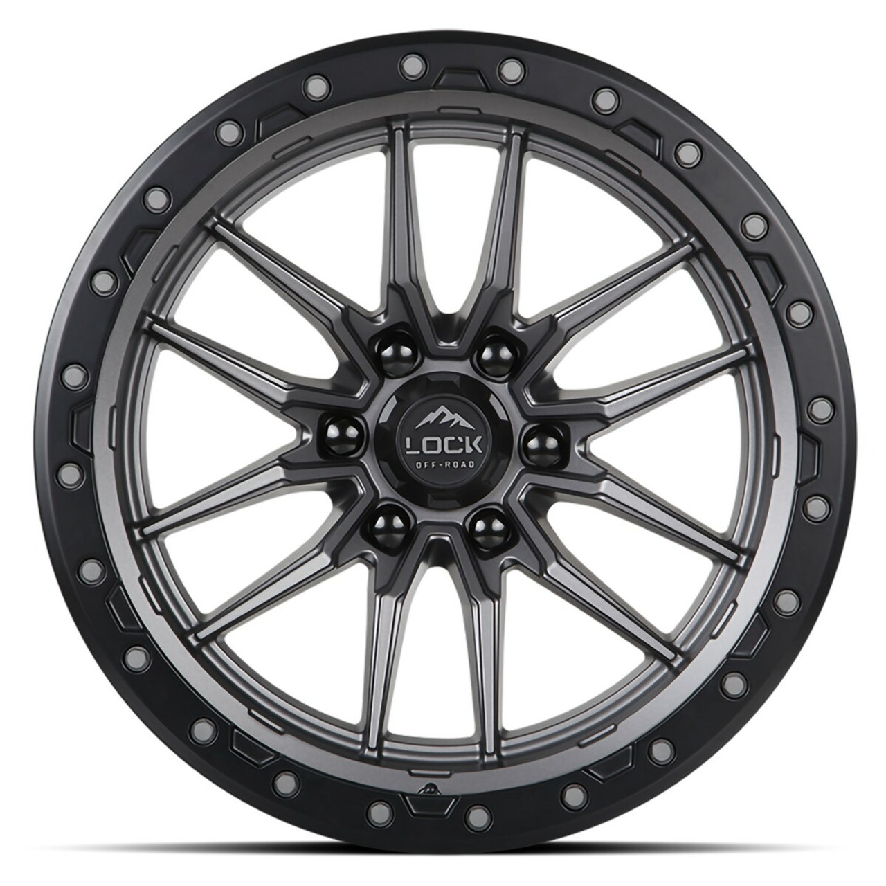 Set 4 22" Lock Offroad Krawler Matte Grey Matte Black Ring 22x10 8x170 -18mm