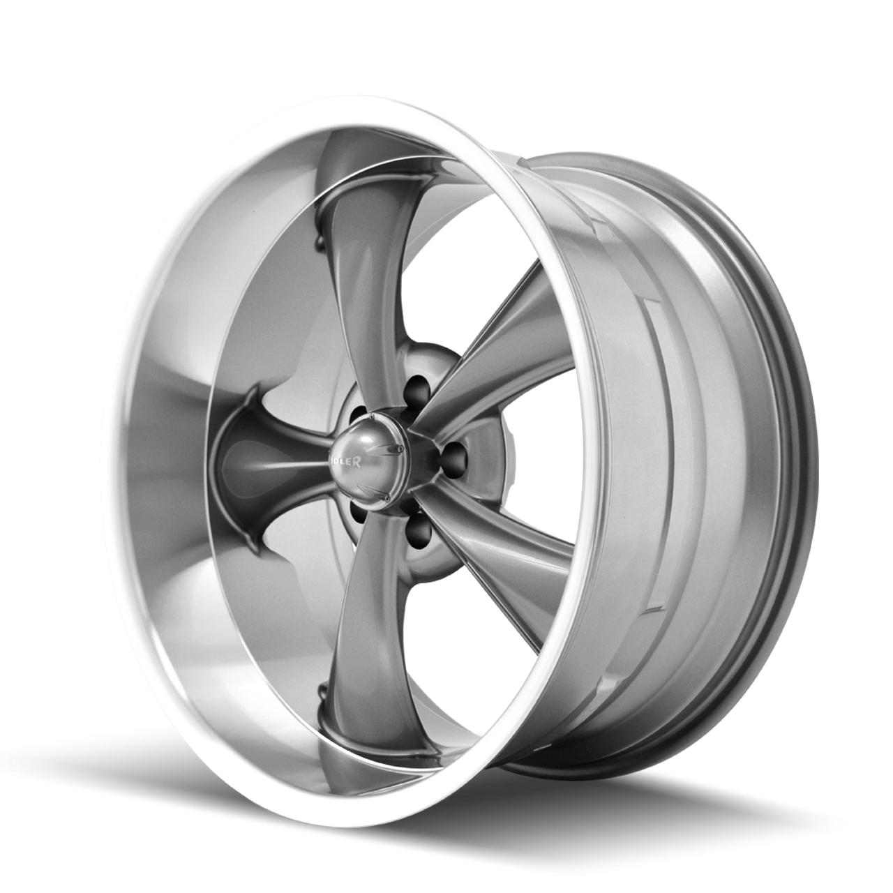 17" Ridler 695 17x7 Grey W Machined Lip 5x4.5 Wheel 0mm Rim For Ford Jeep Truck