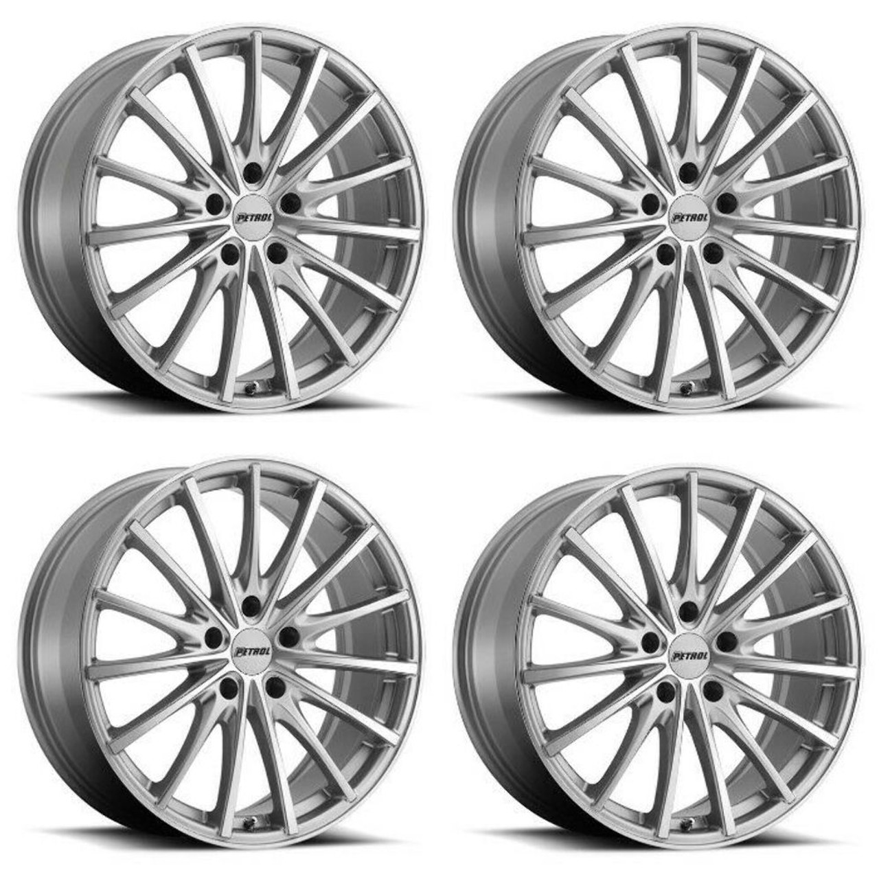 Set 4 Petrol P3A 19x8 5x120 Silver W/ Machined Cut Face Wheels 19" 35mm Rims