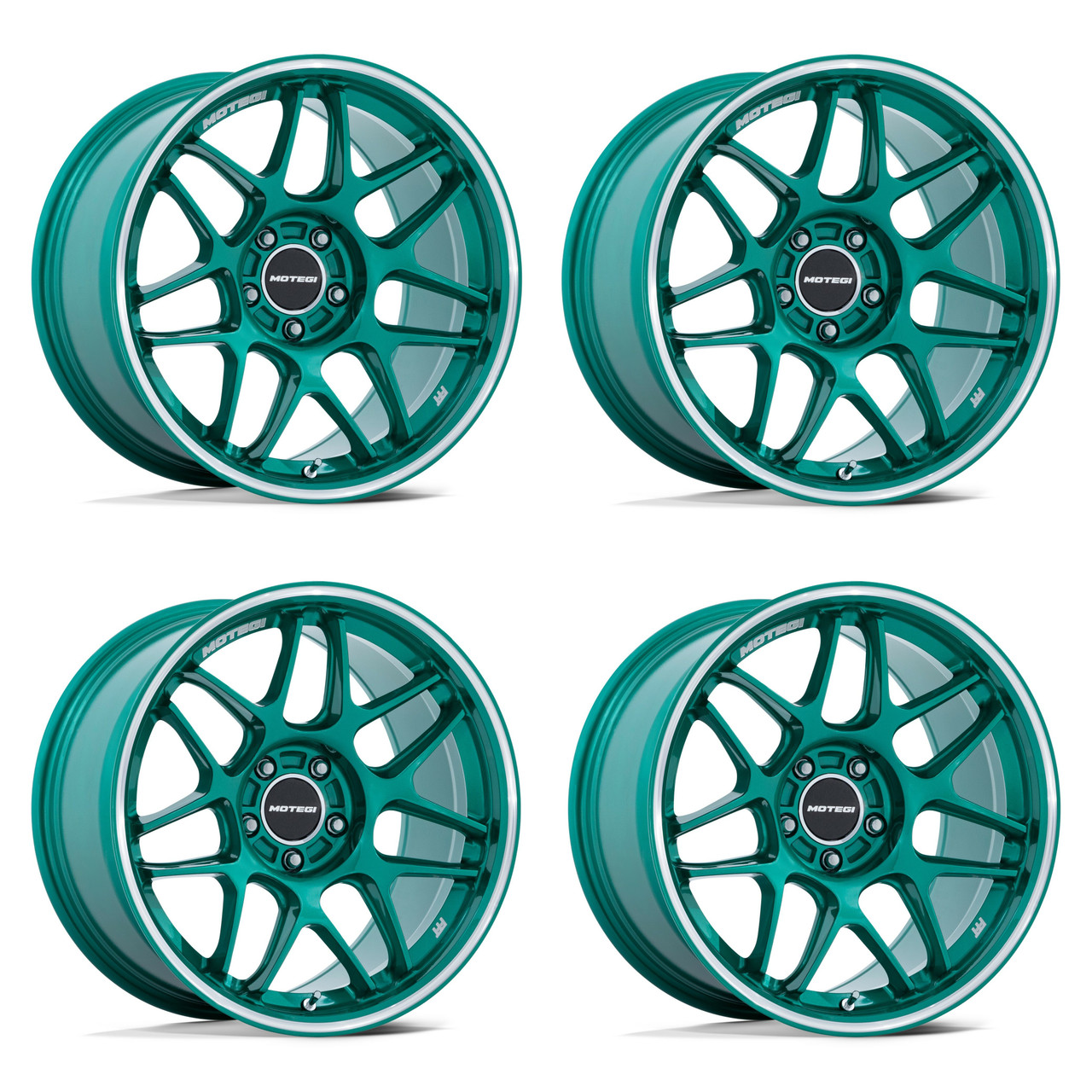Set 4 18" Motegi MR158 Tsubaki Hokkaido Green Machined Lip 18x10.5 5x112 35mm