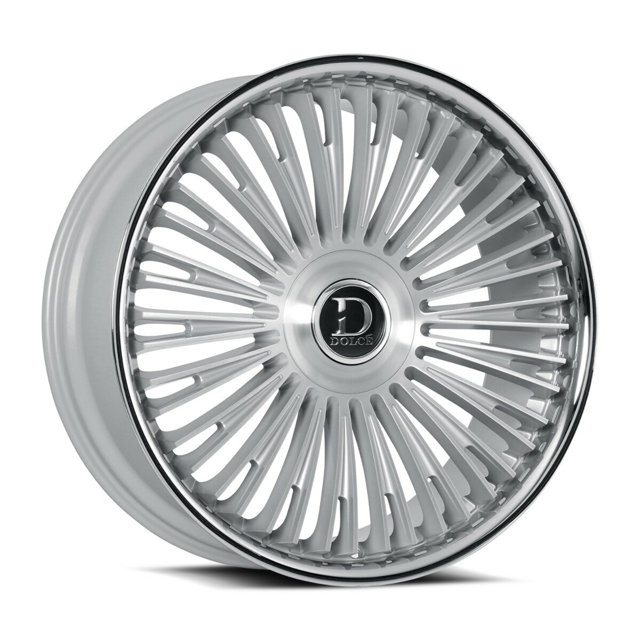 24" Dolce Razzo 24x10 6x135 6x5.5 35mm Sliver Brush Face Wheel Floating Cap Rim